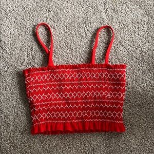 Women’s Red Smocked Bikini Top